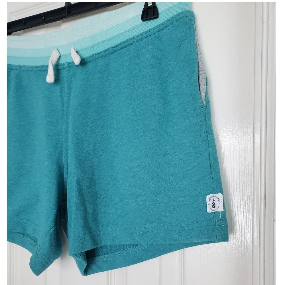 Chubbies Lounge Wear Shorts Teal Blue Green Striped Waistband Casual Large 5.5